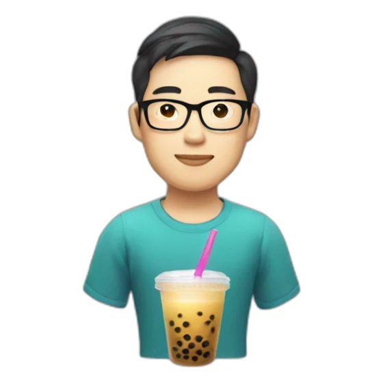 Apple style Asian developer with glasses and a cup of bubble tea sticker