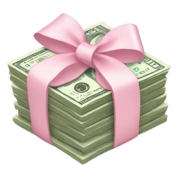 a stack of money with a light pink bow wrapped around it  sticker