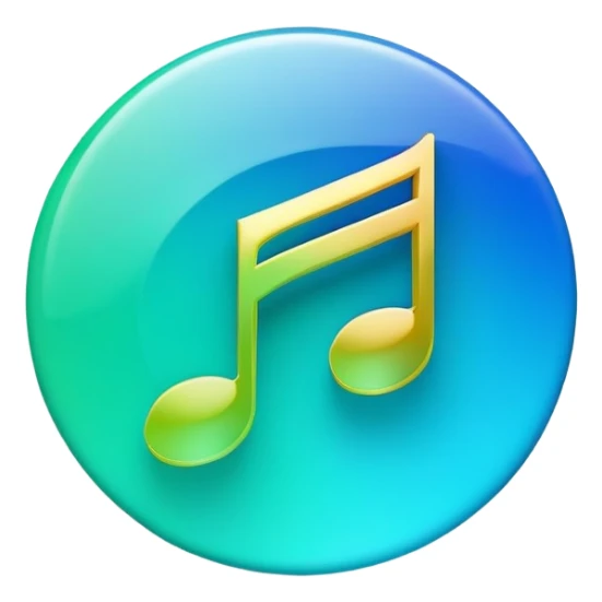 music icon, shining, 3D gradient blue to green music icon logo note  no background unique y2k clipart sticker