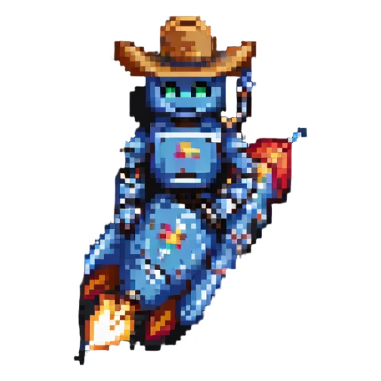 robot wearing a cowboy hat riding a rocket sticker