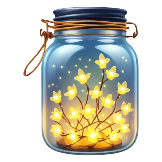 glass jar with solar powered fairy lights inside, glowing sticker