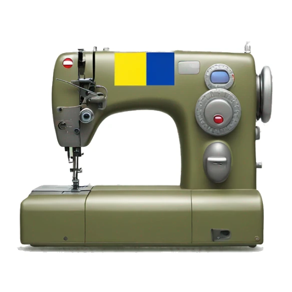 sewing machine in Ukraine flag colors on a military form color background sticker