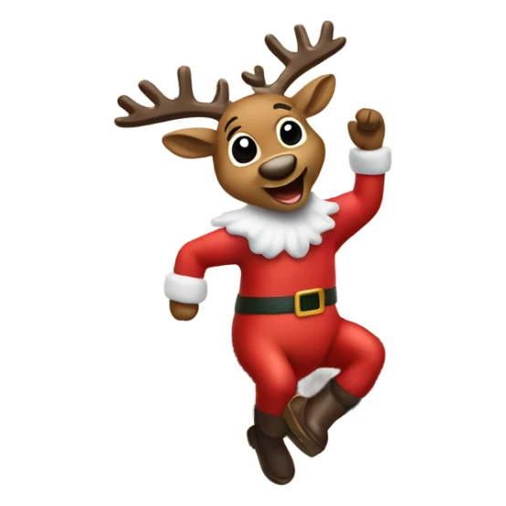 rudolph in a santa costume jumping over a log sticker