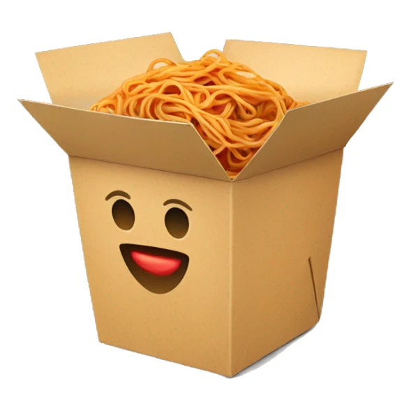 Chinese food takeout box with spaghetti inside sticker