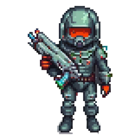 bug shooter character holding a futuristic blaster, vibrant colors sticker