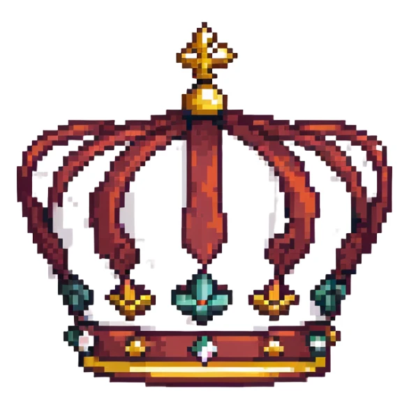 maroon crown with black, gold, and white accents, simple design, pixel art style sticker