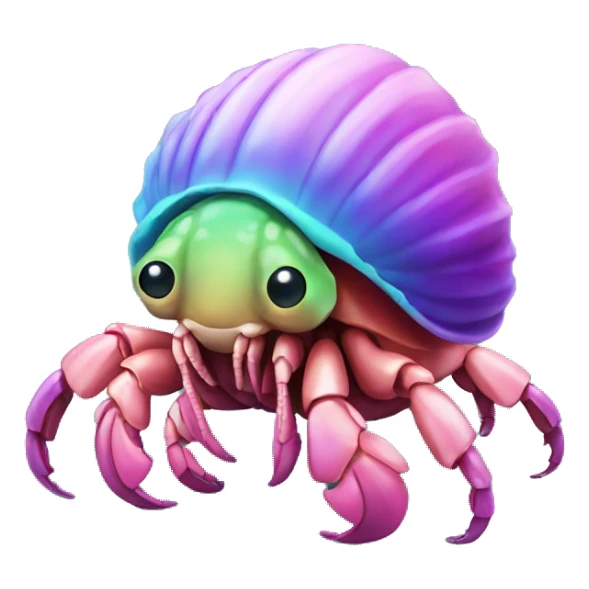 Purple pink blue green smiling hermit crab sticker