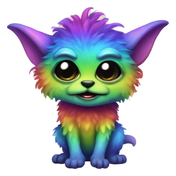 A rainbow furred creature that looks like the cute gremlin sticker