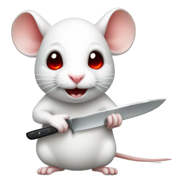 Cute white rat with red eyes holding a knife  sticker
