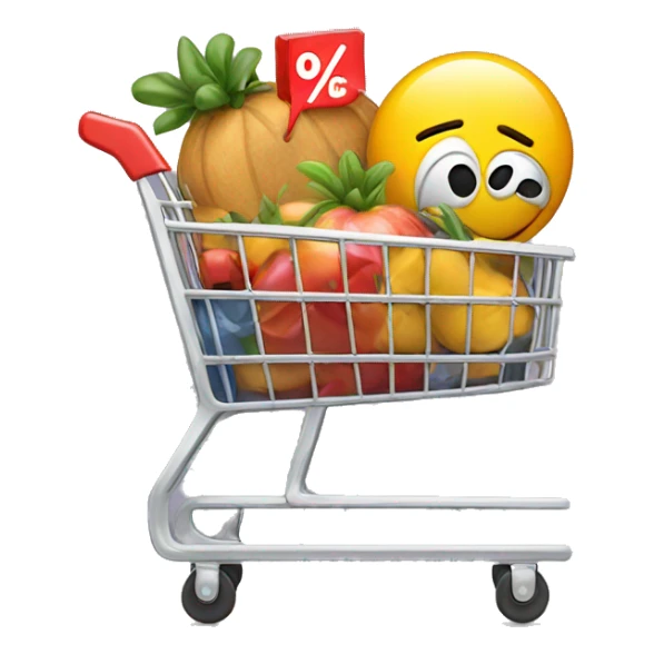 a shopping cart with discount symb sticker