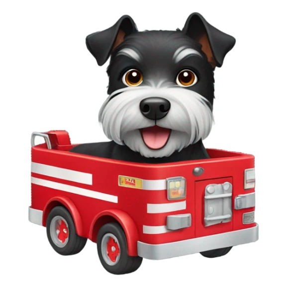 Black terrier dog in a firetruck  sticker