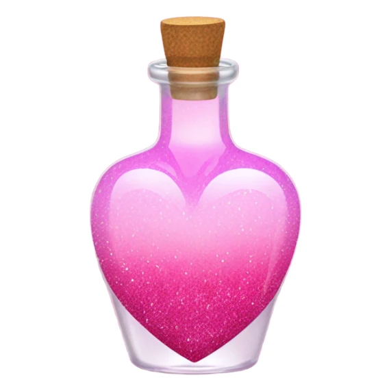 Pink ombre heart shaped potion bottle with liquid and glitter sticker