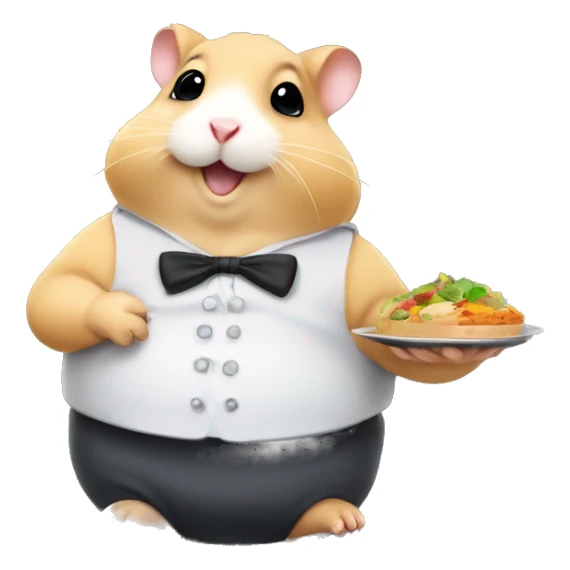 obese hamster holding a platter of food like a waiter sticker