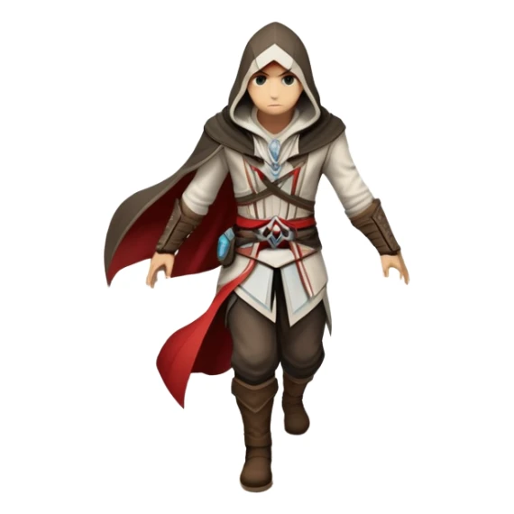 An icon representing an adventure game, inspired by Assassin's Creed. The design features a heroic character in hooded attire, scaling a tall building in a historical cityscape. The background shows ancient architecture and hidden symbols, symbolizing exploration and stealth. Transparent background  sticker