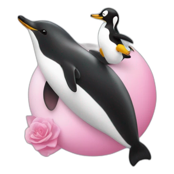 Un pingouin sur un dauphin rose sticker