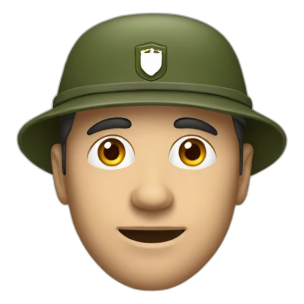 european man wearing a army green hat with logo sticker