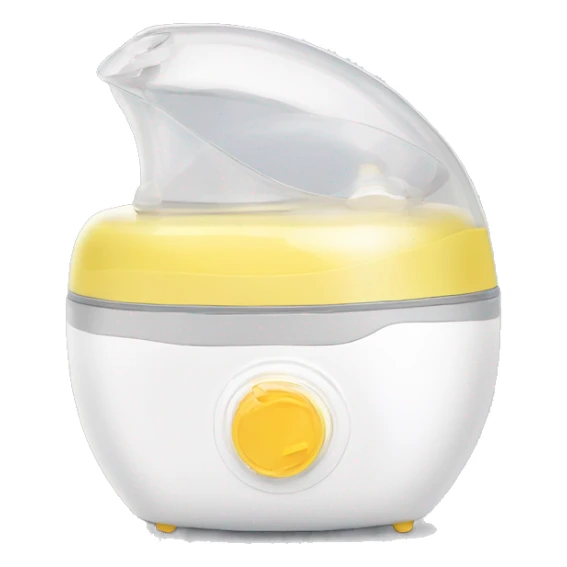 Portable round  breast pumps with white top and clear bottom with breast milk inside  sticker