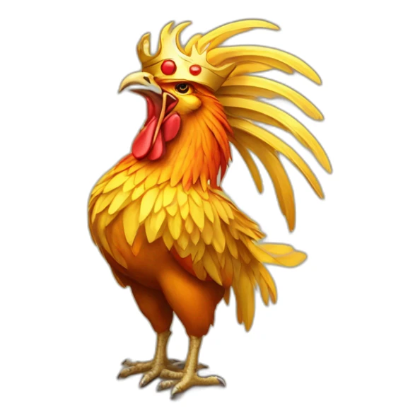 proud and howling golden phoenix rooster with a crown on its head sticker