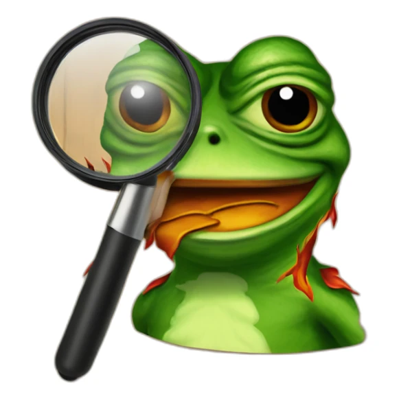 pepe the frog with flames on wood with a magnifier sticker
