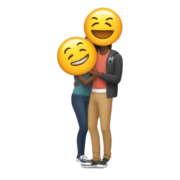 A person excitedly tagging a friend with a digital "tag" attached, both smiling broadly. sticker