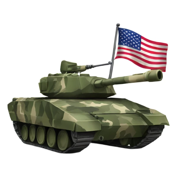 Camouflage cartoon tank with American flag sticker