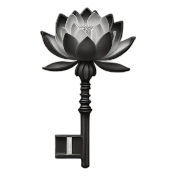 Black and white open lotus flower on top of a skeleton key sticker