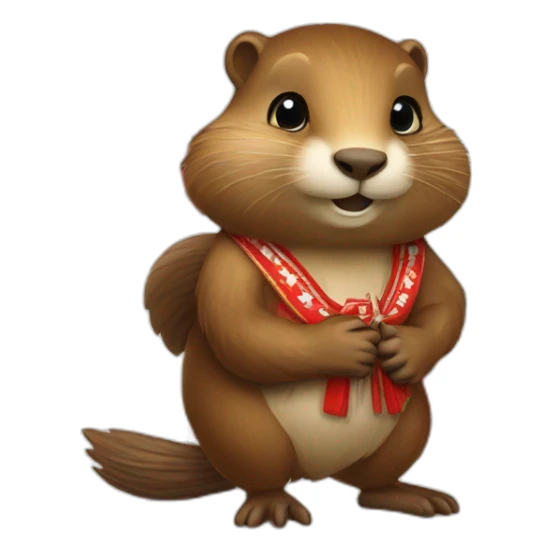 a beaver in polish traditional clothing and a polish flag sticker