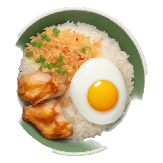 a bowl of rice with two eggs and chicken thigh upright sticker