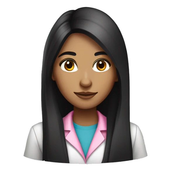 Young beautiful female scientist with long black hair and medium skin tone with pink accents sticker