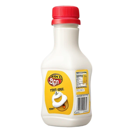 white Squeeze Sauce Bottle but thinner bottle gotta have cap and now the same picture but upside down like if it’s about to pour white sauce but it’s not  sticker