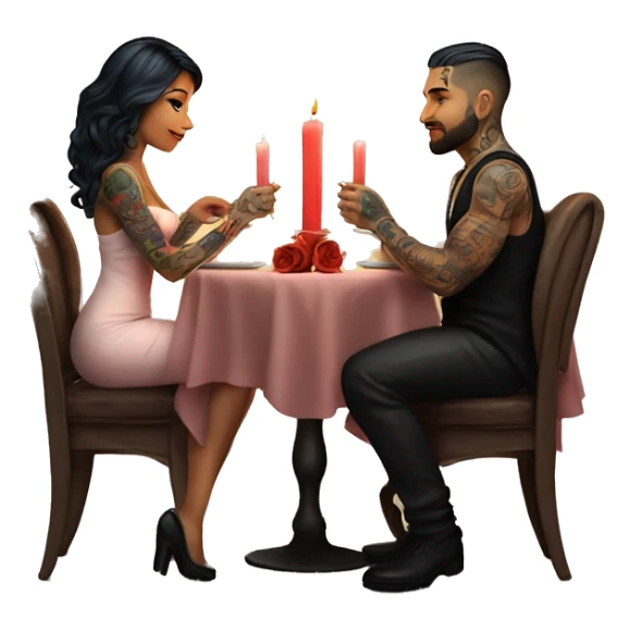 romantic candle light dinner for beautiful tattooed couple sticker