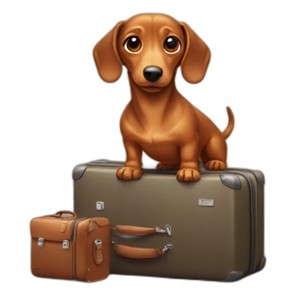 a  dachshund dog with a luggage next to him sticker