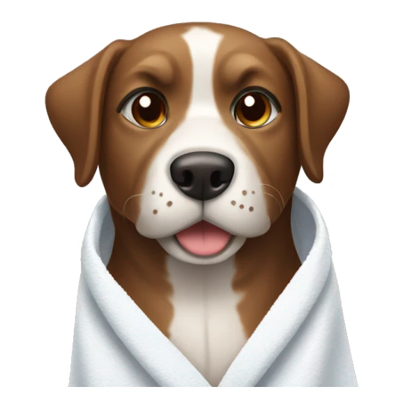 Brown and white dog wearing towel sticker