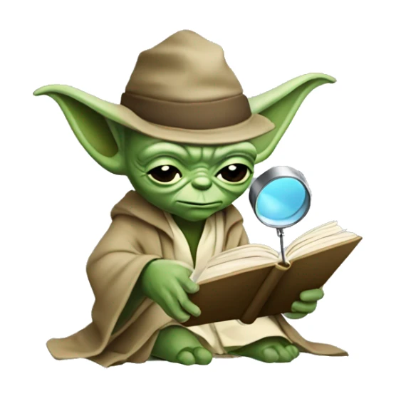 Master Yoda with a detective magnifying glass and a book  sticker