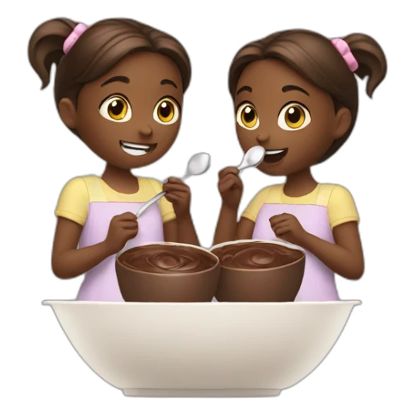 two girls eating chocolate from one bowl with a spoon sticker