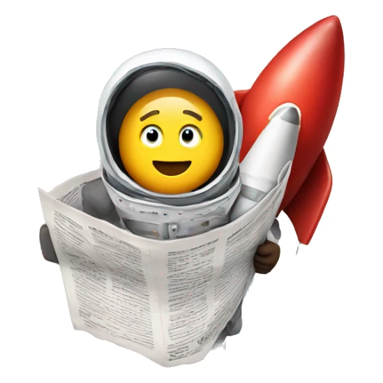emoji that's onboard a rocket, holding a newspaper sticker