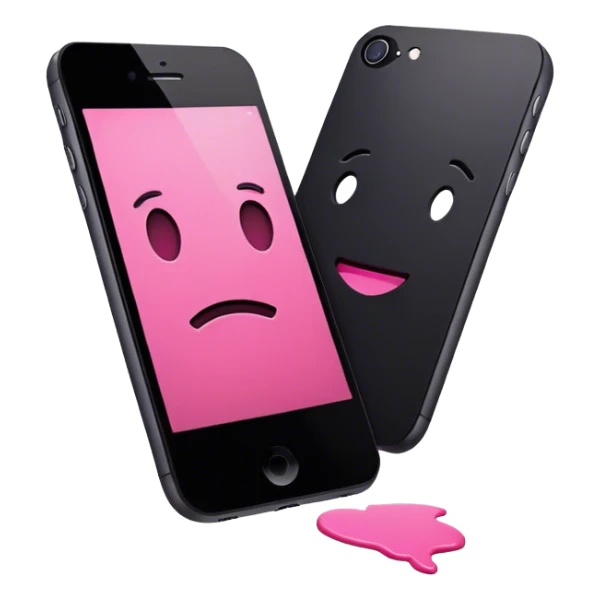 iphone emoji. No face. black screen. pink painted sticker