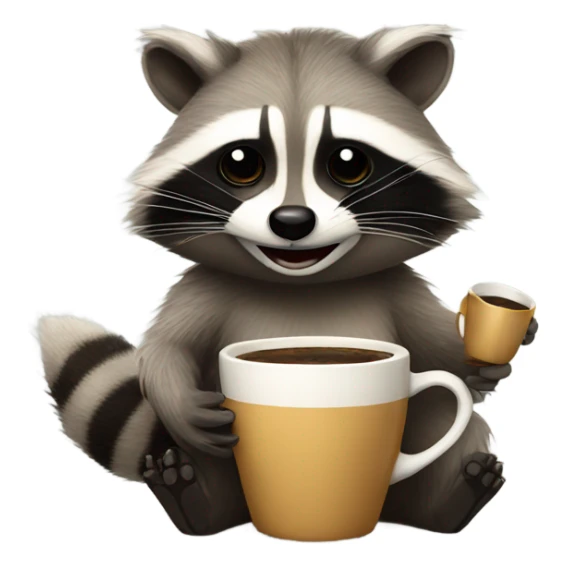 Realistic Raccoon holding a cup of coffee sticker