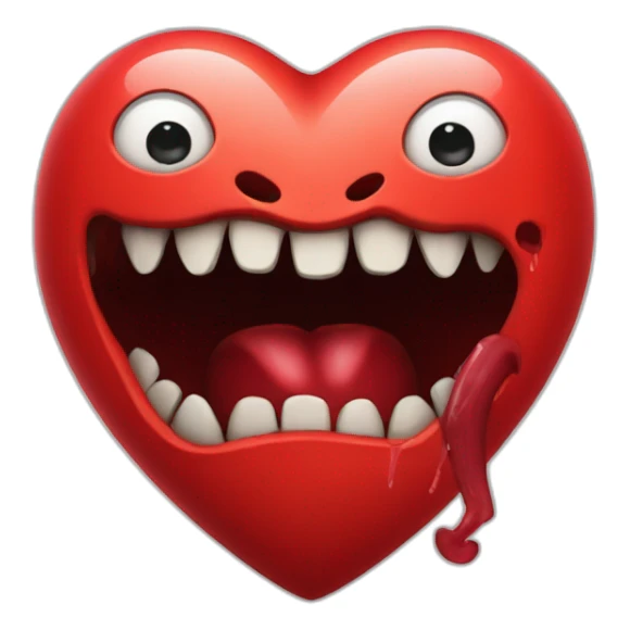 Red heart with scary monster mouth sticker