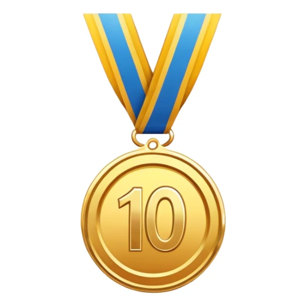 A golden medal with the number 10 on it instead of 1 sticker