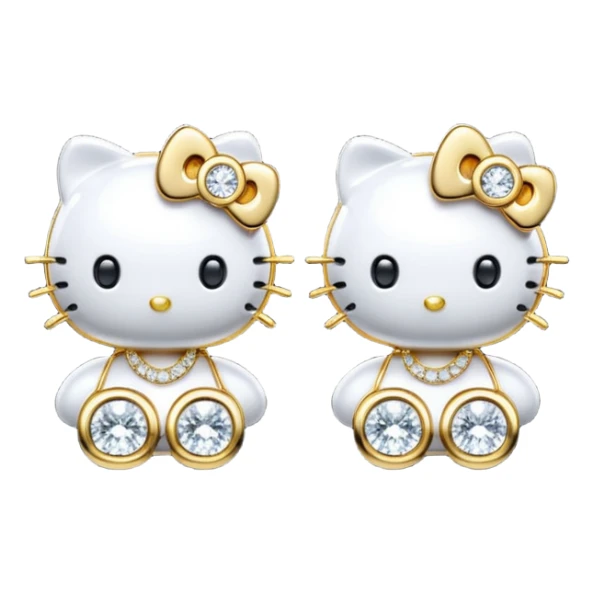 Still life rending,  hello kitty diamond 14k gold earrings sticker