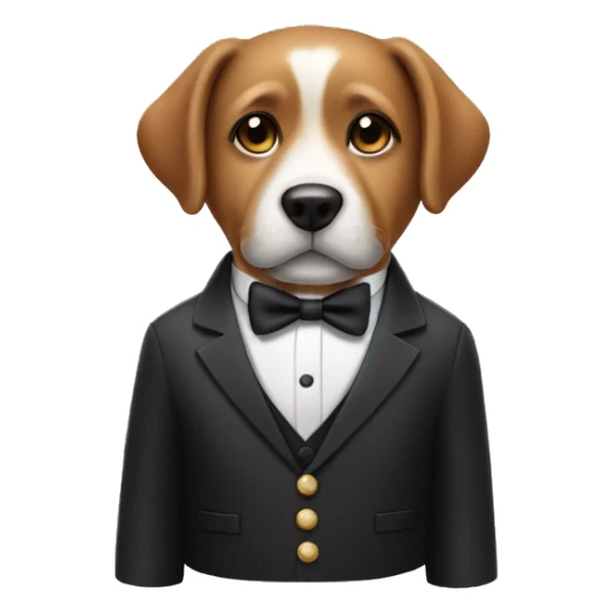 a dog wearing a tuxedo while holding a soda sticker