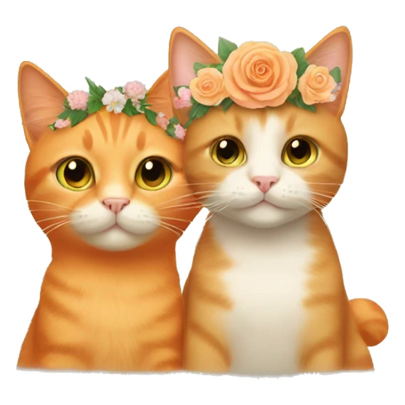 Orange cat and beige cat wearing flower crowns sticker