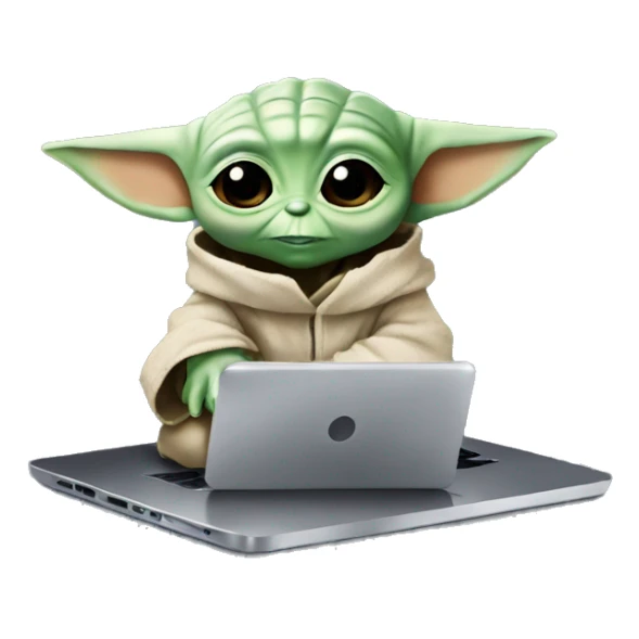 Baby Yoda from Star Wars with a laptop sticker