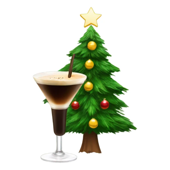 christmas tree holding an espresso martini cocktail sticker