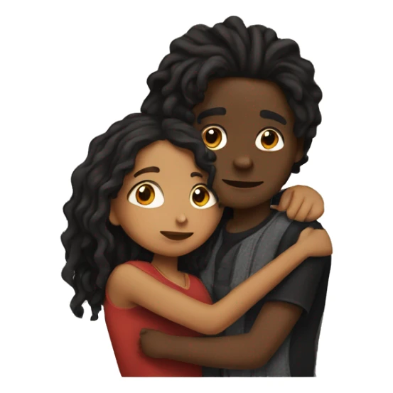Brown girl with wavy hair hugging black boy who has dreads  sticker