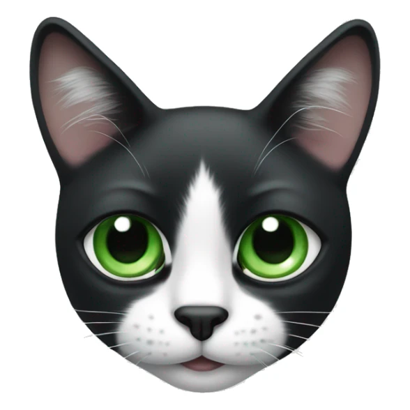 Black and white cat, black dots on both ears and only one eye and with green eyes sticker