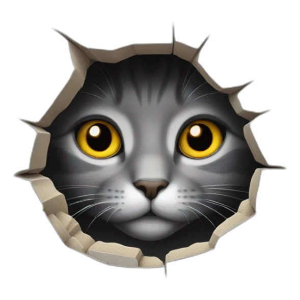 cute gray cat peaking out of hole sticker
