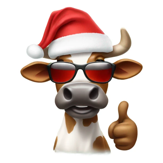 Cow with Santa hat and sunglasses thumbs up sticker