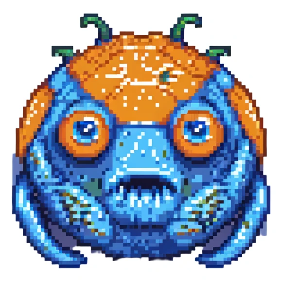 blue slime monster with big eyes pixel art sticker